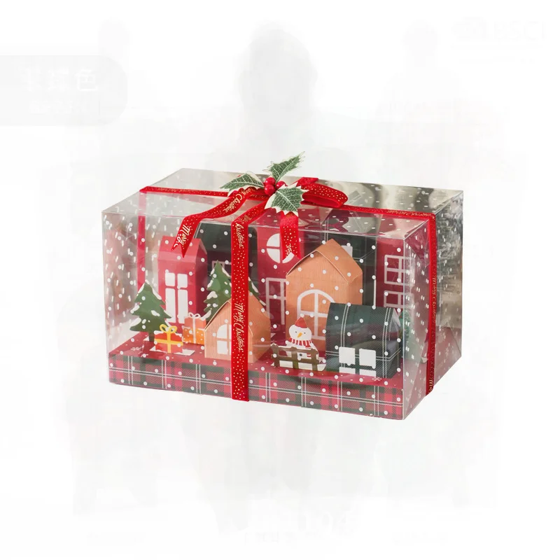 Caja de regalo de dulces para casa de Navidad, decoración de torrón de copo de nieve, caja de Villa de cartón blanco, estilo fresco y Simple