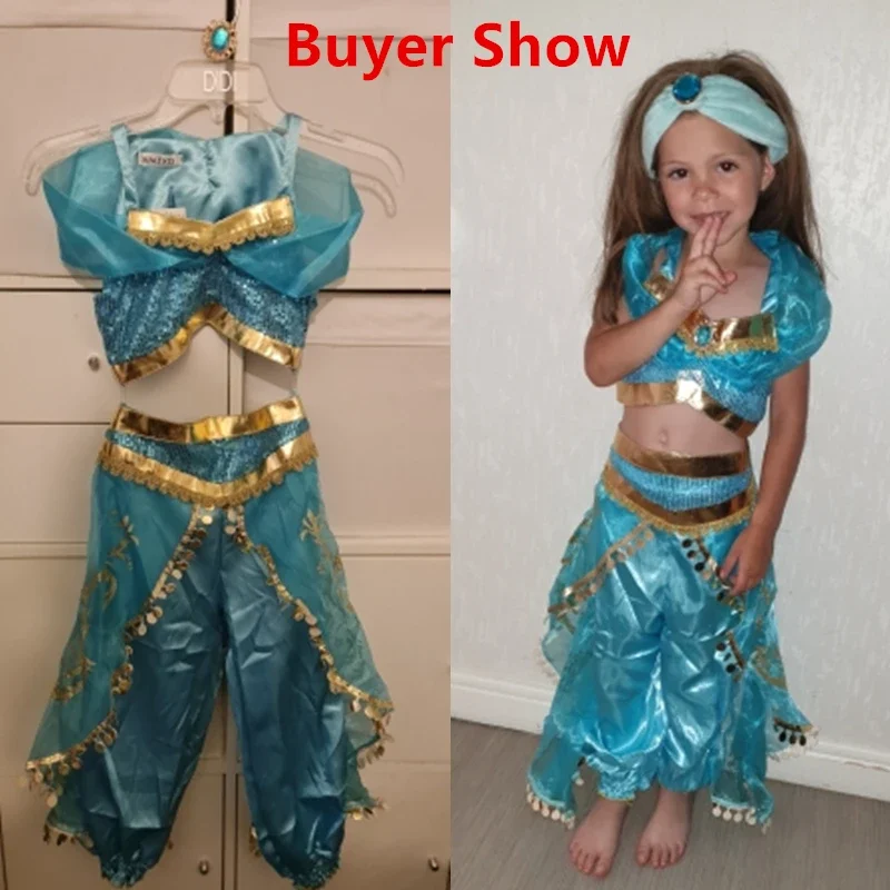 2024 Jasmine Girls Princess Dress Birthday Party Halloween Cosplay Aladdin Magic Lamp Costume for 3-10 Years Old Kids Vestidos