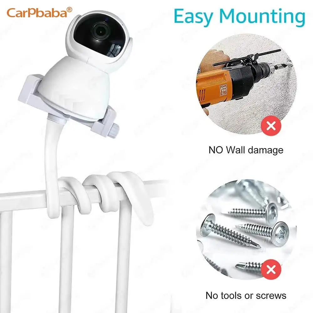 Universal Baby Monitor Holder Longer White Flexible Silicon Baby Camera Stand%2C Ideal IP Camera Mount Hole-Free Crib Cradle Rod