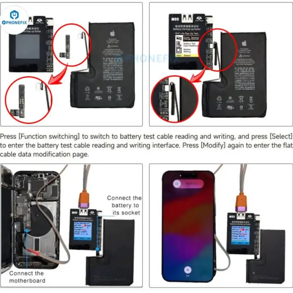 Probador emergente de vida de batería OSS W09 Pro V3, herramienta de ciclo de datos de reparación de Salud de batería fija, sin etiqueta, Cable para IPhone 11-15PM