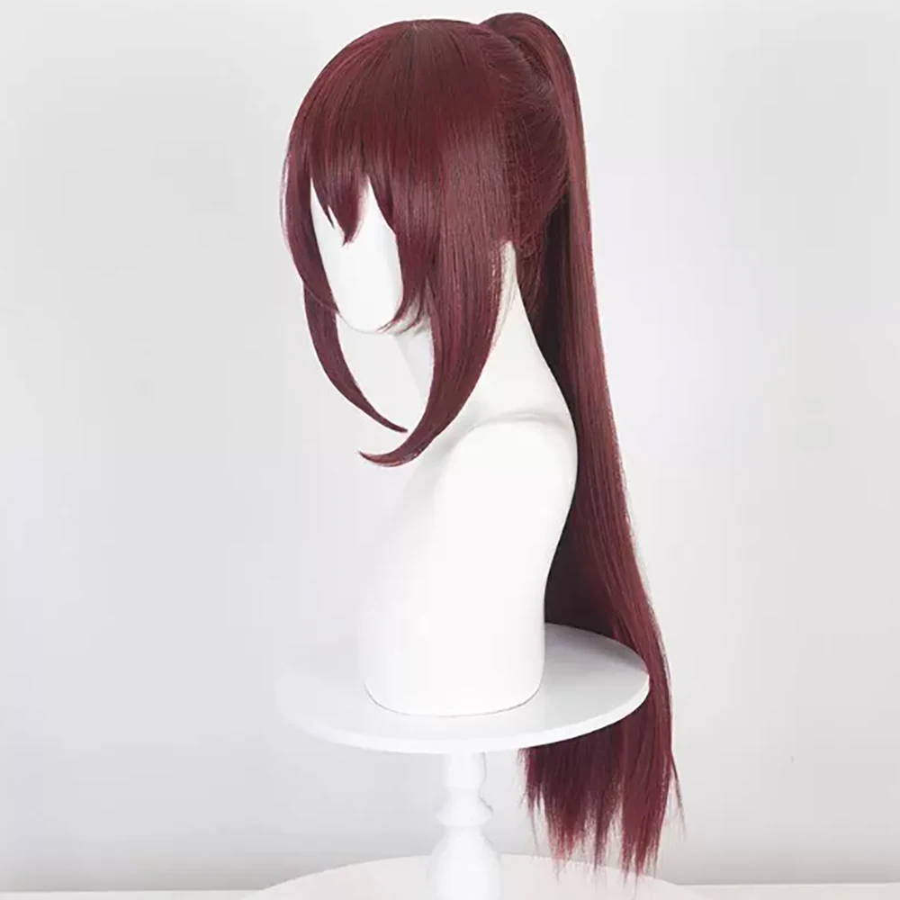 HAIRJOY Synthetic Hair Puella Magi Madoka Magica Sakura Kyouko Cosplay Wig Long Straight Red Cosplay Wig with Singel Ponytail