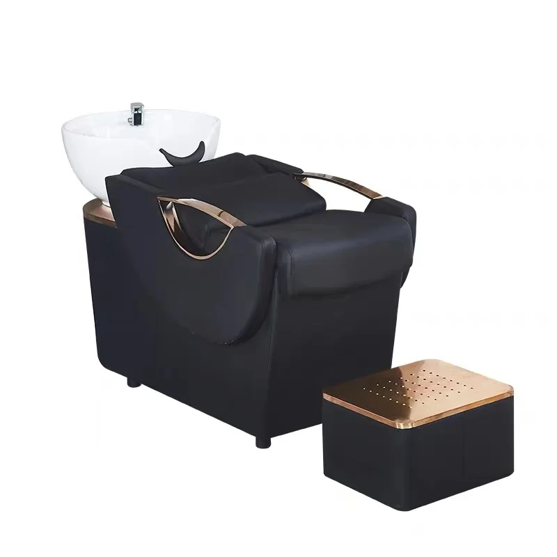 Gold stainless steel frame synthetic leather shampoo chair for hair beauty salon massage barber shop