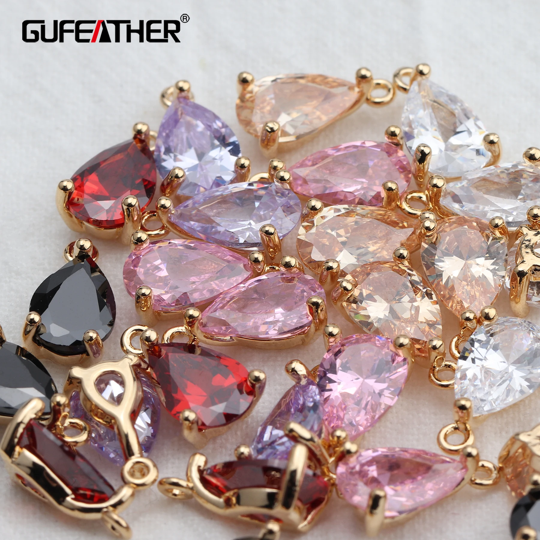 GUFEATHER 10pcs/lot,M610,jewelry accessories,18k gold plated,copper,zircon pendant,pass REACH,nickel free,water drop,diy earring