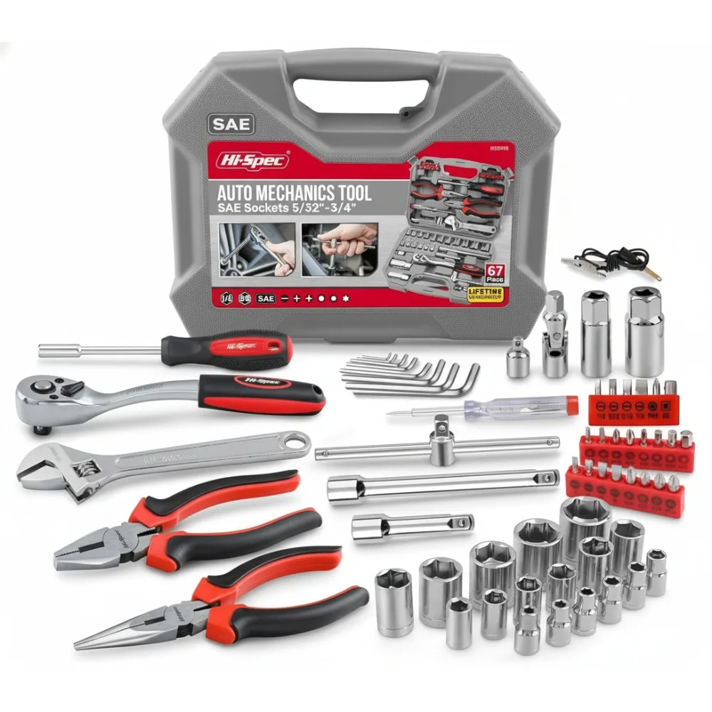 

67pc SAE Auto Mechanics Tool Kit with Sockets, Ratchet Wrench & Pliers for Car Motorcycle Repairs