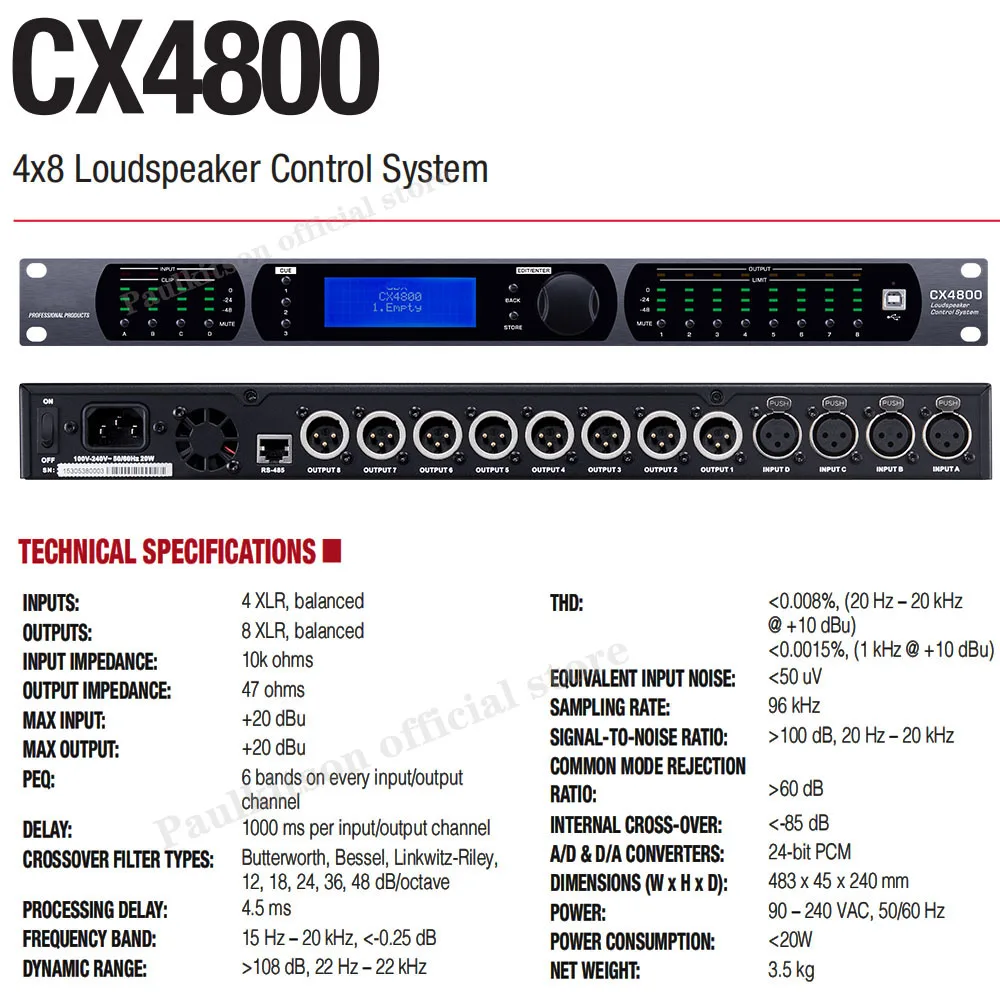 Procesador de Audio profesional CX4800, sistema de Control de altavoces, Compatible con Software Original, 32 bits, DSP, 4x8