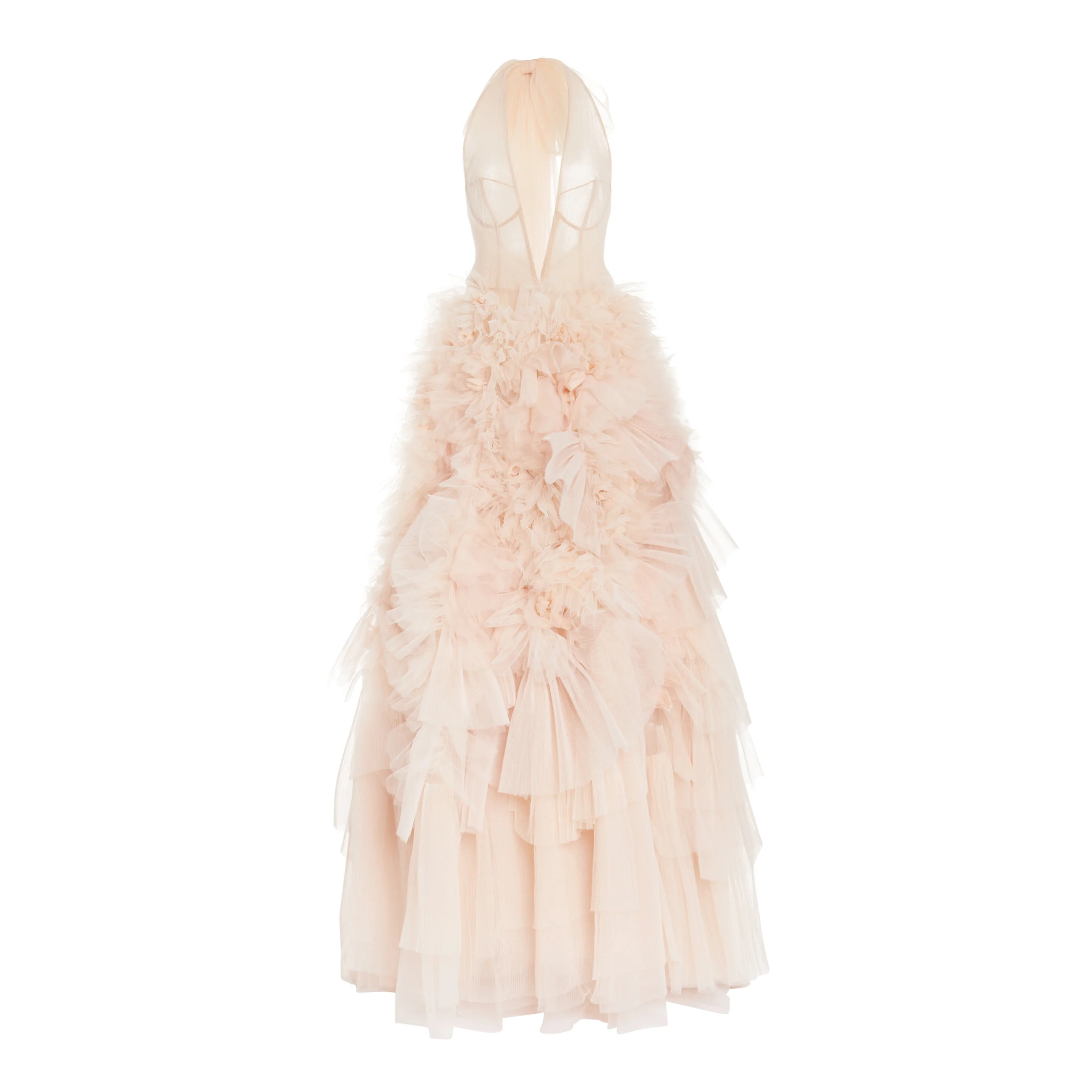 Dubai Princess Gown Dress Fluffy Tulle Ruffle vestido de fiesta longo Lush Peach Halter Formal Dress Layered Sleeveless