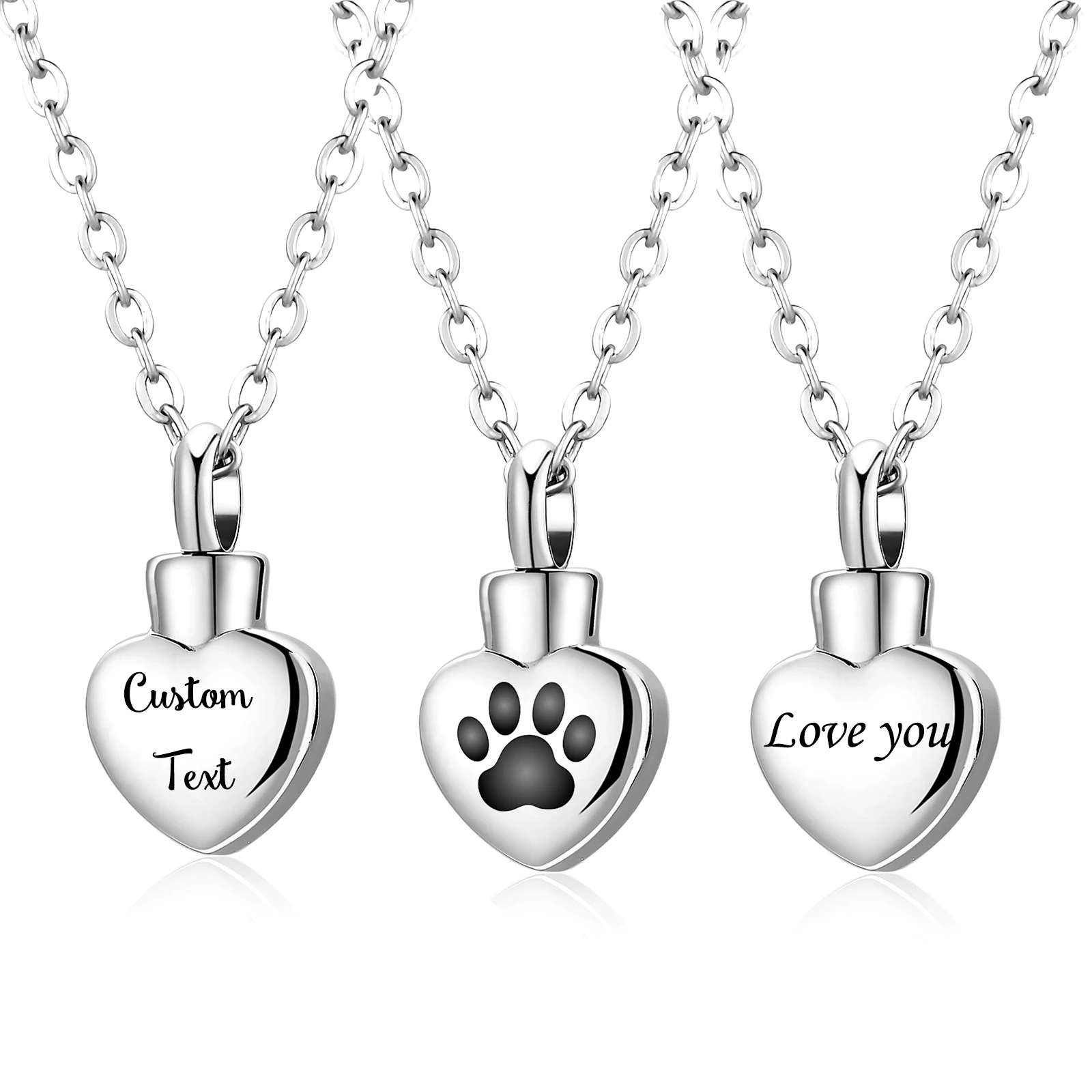 

Pet Footprints Ashes Urn Necklace Engraved Stainless Steel Small Love Heart Urn Pendant Necklace Cremation Keepsake Jewelry