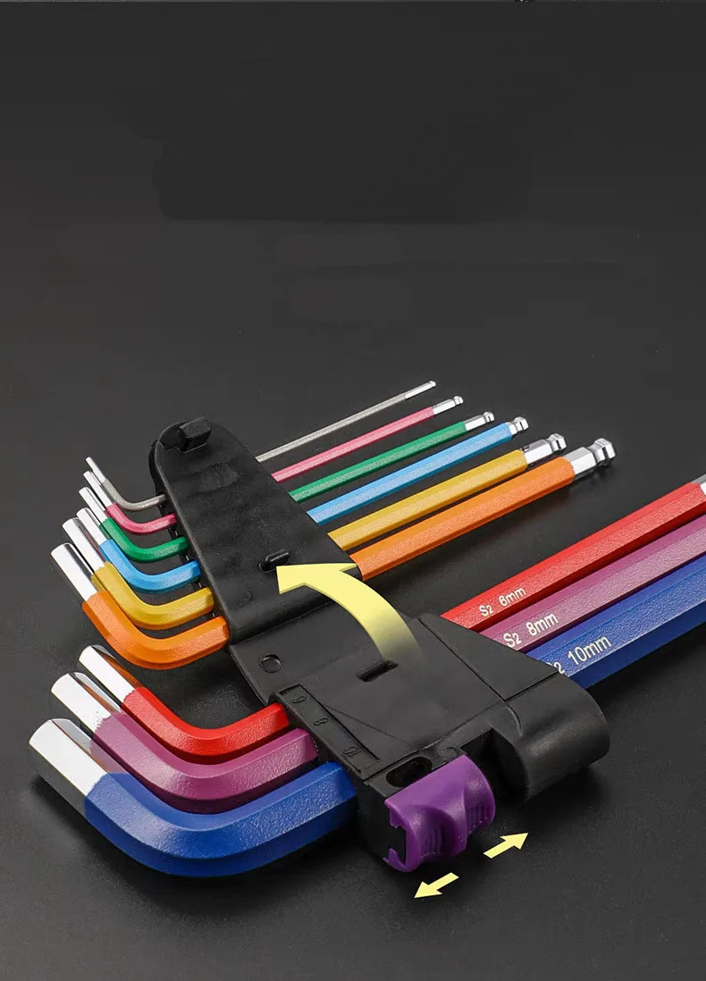 Industrial Ball End Hex Key Set 9pcs , Heavy Duty Color Coded Allen Wrenches, for Automotive & Machinery, Torque Wrench