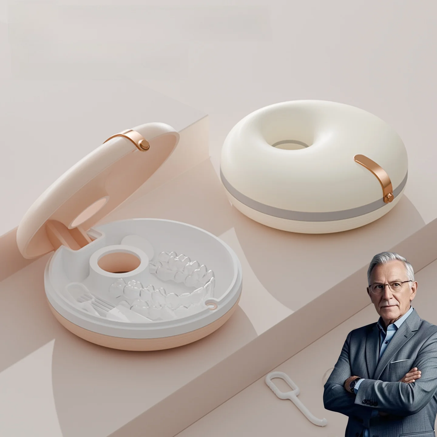 携帯用歯列矯正器具収納ケース、便利な持ち運び、見えない矯正器具保管ケース、義歯洗浄キット