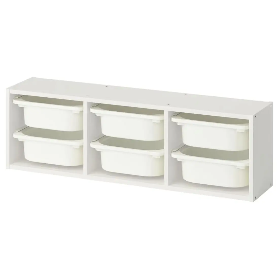 Wall Storage Organizer with 6 Storage Boxes, White Plastic Toy Shelf Unit for Kids Room Playroom, 99x21x30cm, Customized