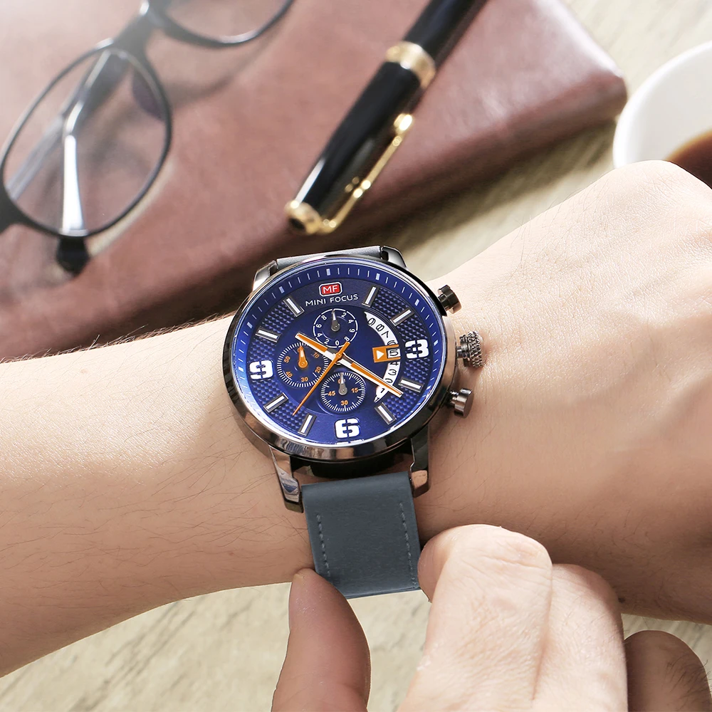 

Модные мужские часы, водонепроницаемые, светящиеся, с хронографом и датой, кварцевые, мужские наручные часы, кожаные, роскошные, военные мужские часы