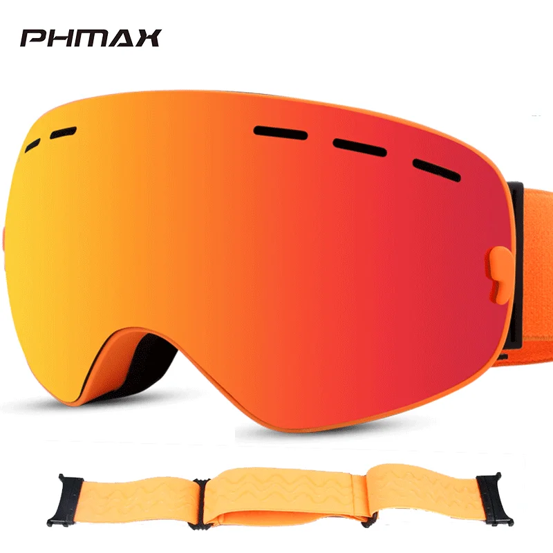 PHMAX Brand Ski Glasses Women Outdoor Snow Goggles With Anti-Slip Strap Double Layers Men Anti-Fog Snowmobile Ski Goggles