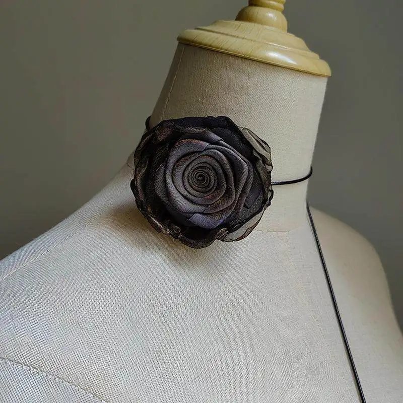 Handmade Antique Blue Rose Neck Tie Gothic Lolita Style Fabric Hair Accessory for Personal Styling and Seasonal Fashion