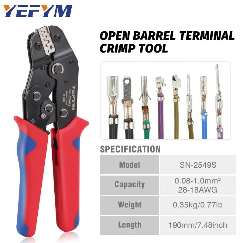 Ratcheting Crimping Tool Set 7 Jaws For Open Barrel,Insulated/Non-Insulated Ferrules, Butt,Solar,Coax Connectors,SN-2549S