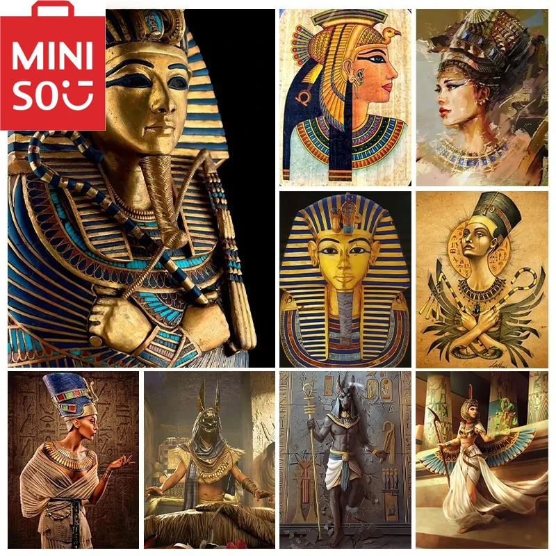 MINISO pintura al óleo por número antiguo Egipto reina Cleopatra decoración del hogar pintura pared dormitorio decoración de la habitación marco de regalo