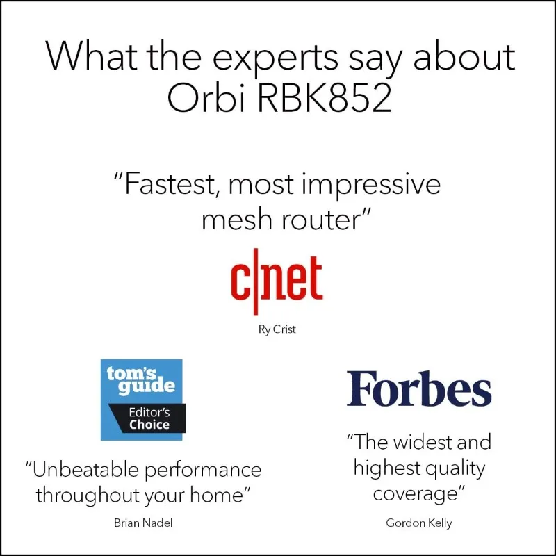 Orbi Whole Home Tri-band Mesh WiFi 6 System (RBK852) – Router with 1 Satellite Extender | Coverage up to 5,000 sq. ft.,