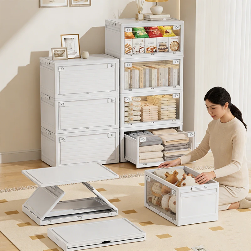 Transparent Folding Storage Box Organizer With Lid Wheel Large Camping Clothes Toys Moving Home Storage Containers Tool Box