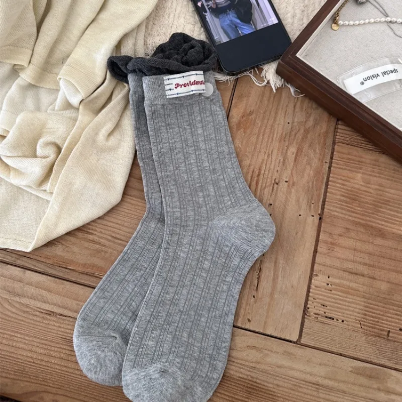 1 paire automne hiver nouveau Style coréen dentelle nœud chaussettes pour femmes coton court Coquette chaussettes gris décontracté chaussettes lâches de haute qualité