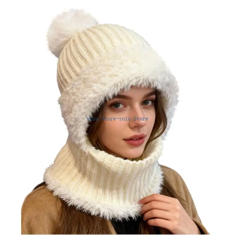 X7XB Winter Balaclava Headwear for Women Warm Ushanka Hat Skull Cap Hooded Stylish Cap Thickened Face Cover