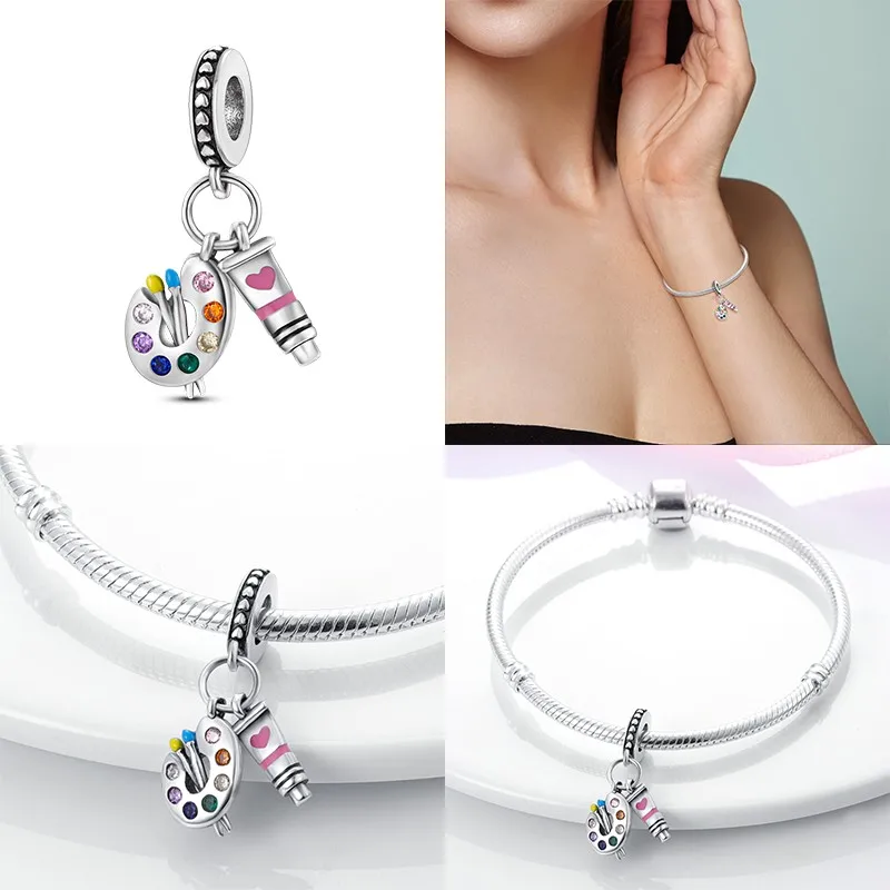 Hot Sale 100% 925 Sterling Silver Art Series Palette Charms Fit 925 Original Bracelet DIY Jewelry Making Women's Gift