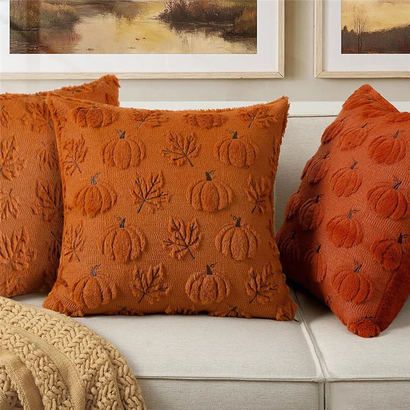 خريف الخريف الحصاد الضخ لأغطية وسائد رمي الزخرفية ، أغطية الوسائد المطرزة ثلاثية الأبعاد لعيد الشكر-AC08 #6