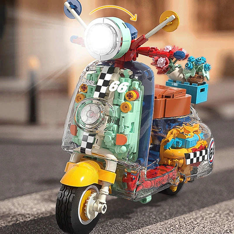 كتل بناء مركبة كهربائية صغيرة ، دراجة نارية ريترو ، مجموعات طوب موديل كلاسيكي ، DIY ، آلات إضاءة لطيفة ، ألعاب #2