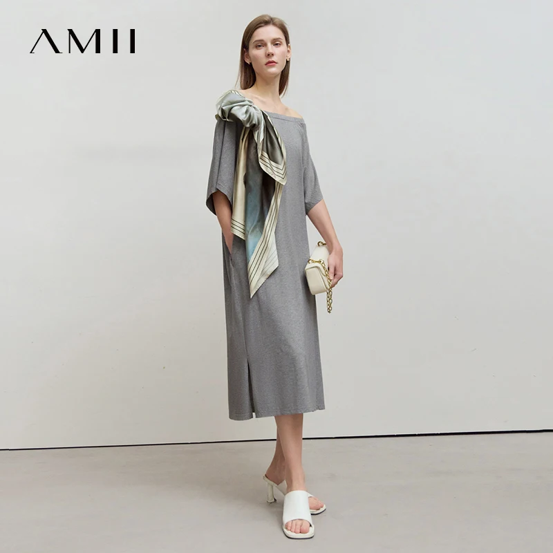 

Amii Minimalist Casual Dress Women 2025 Summer Printed Scarf Abstract Office Lady Sleeve Straight Multi-wear Styling 12522062