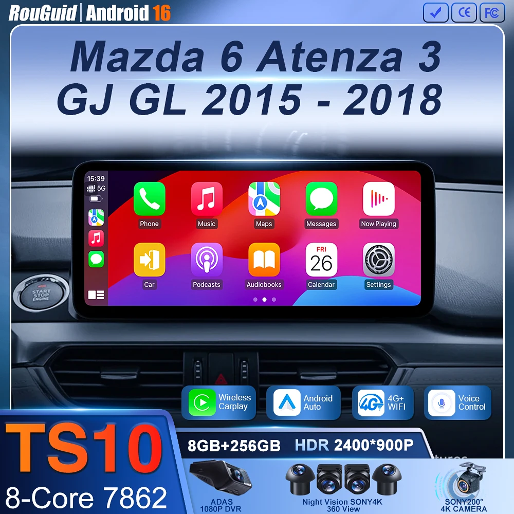 12.3 Inch For Mazda 6 Atenza 3 GJ GL 2015 - 2017 2018 2019 Multimedia Video Player GPS Navigation Android Car Radio Stereo WIFI