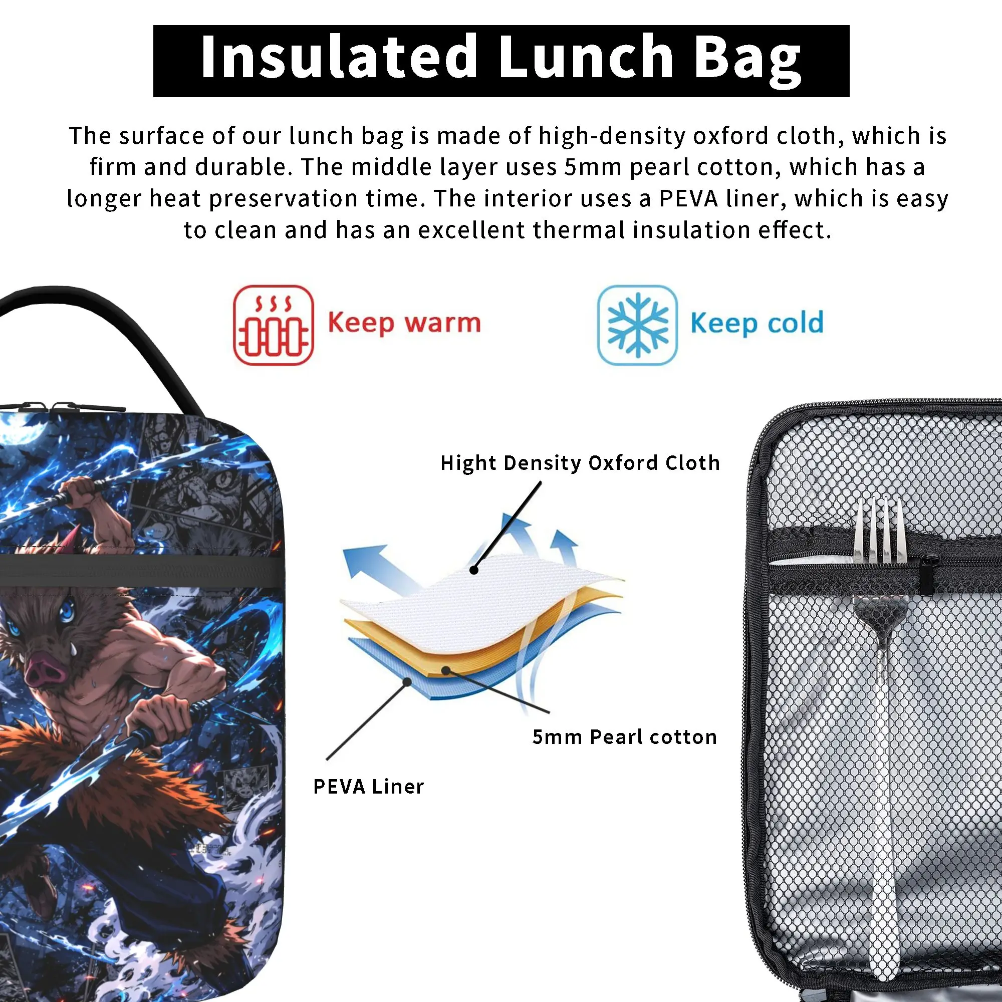 Custom D-Demons Slayers Insulated Lunch Tote Bag for Women Cartoon Anime Resuable Cooler Thermal Food Lunch Box Outdoor Camping view 3