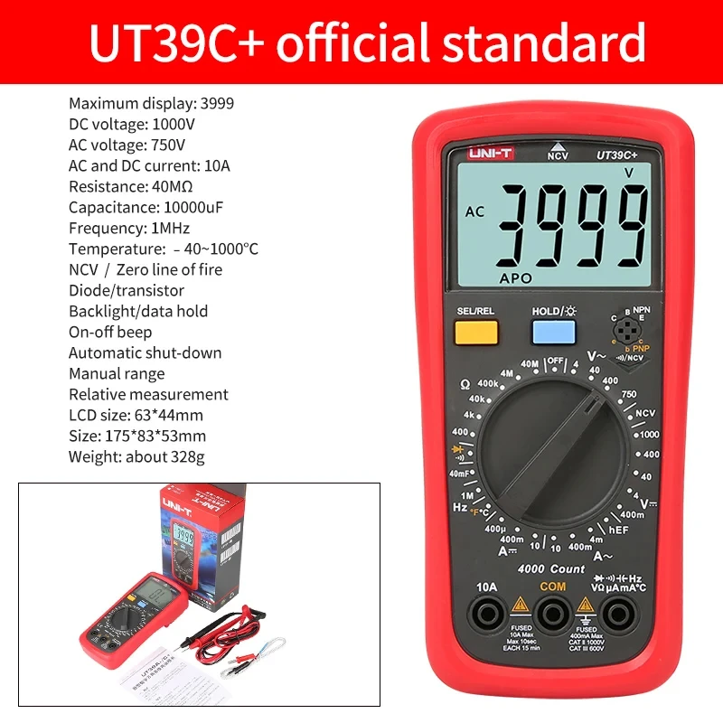 UNI-T Ut39a + Ut39c + Ut39e Plus Multimeter Digitale Ampèremeter Voltmeter Ac/Dc Huidige Professionele Elektricien Tester Multi Meter