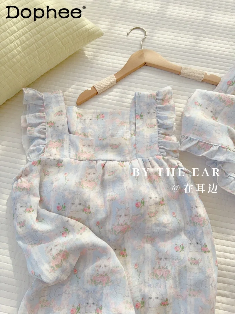 

Double-layer Yarn with Chest Pad Suspender Shorts Pajama Set Japanese New Sweet Girl Soft Thin Gauze Pajama Loungewear