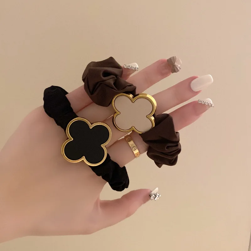 

Retro metal four-leaf clover large intestine hair tie simple ponytail headband popular hair rope rubber band