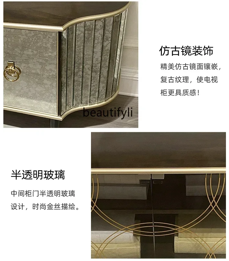 K185 K185 خزانة تلفزيون فاخرة كلاسيكية راقية من الزجاج الرجعية وخزانة تلفزيون حائط الخلفية أرضية غرفة المعيشة وغرفة النوم #6