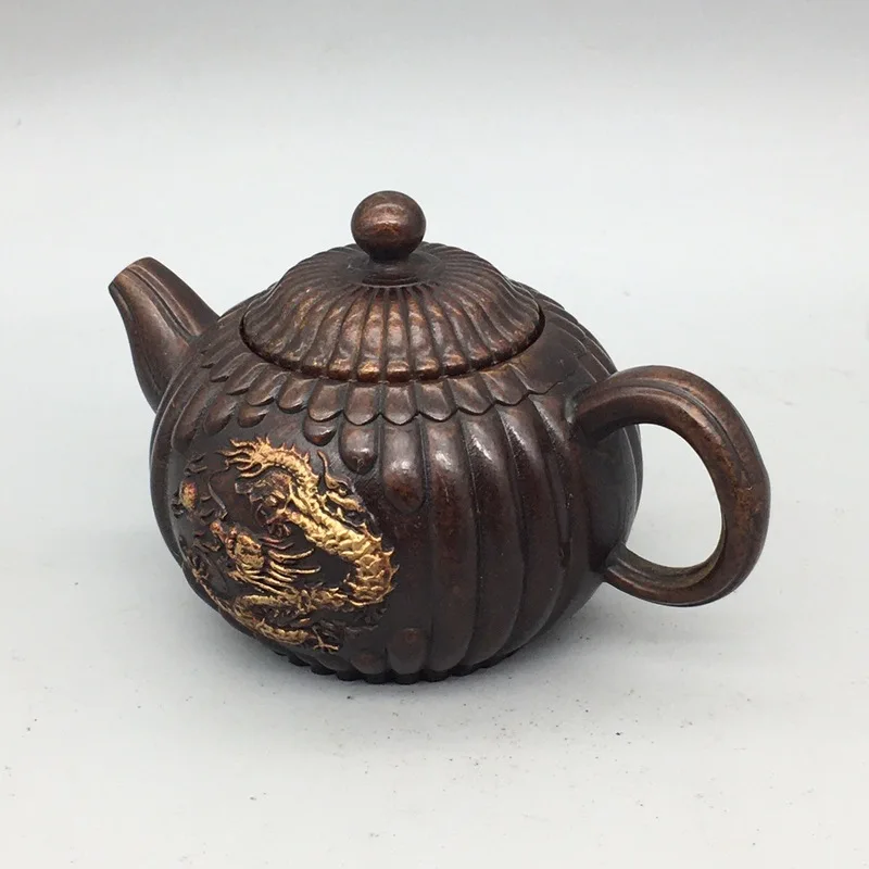 Copper Dragon Pot, Copperware, Small Teapot with Auspicious Cloud and Dragon Pattern, Wine Pot, Handheld Pot, Home Tea Ceremony