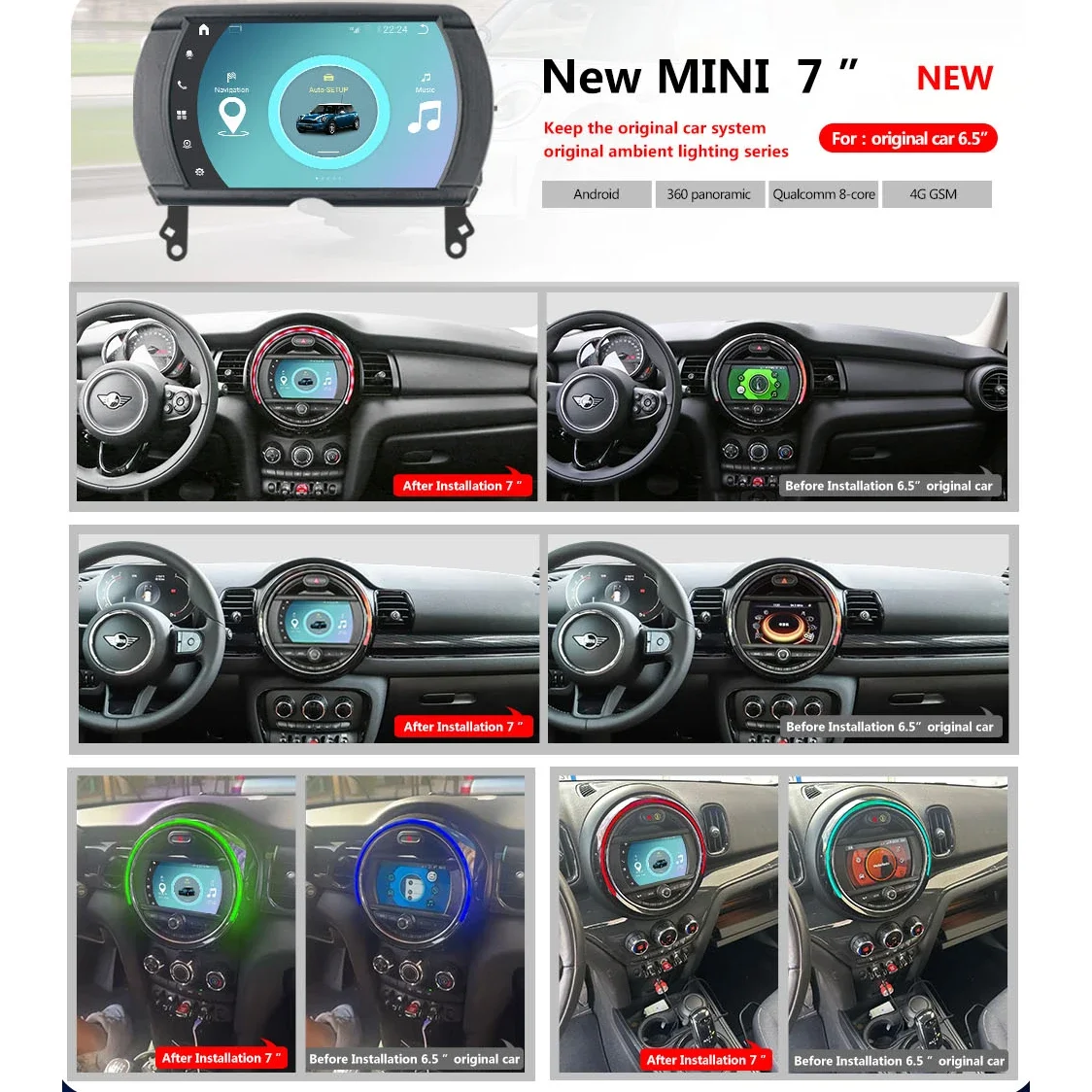 7.0 inch/8.8 inch Touch Screen Android 13 Car Navigation for Clubman F54 Mini Cooper F55 F56 Convertible F57 Mini Countryman F60