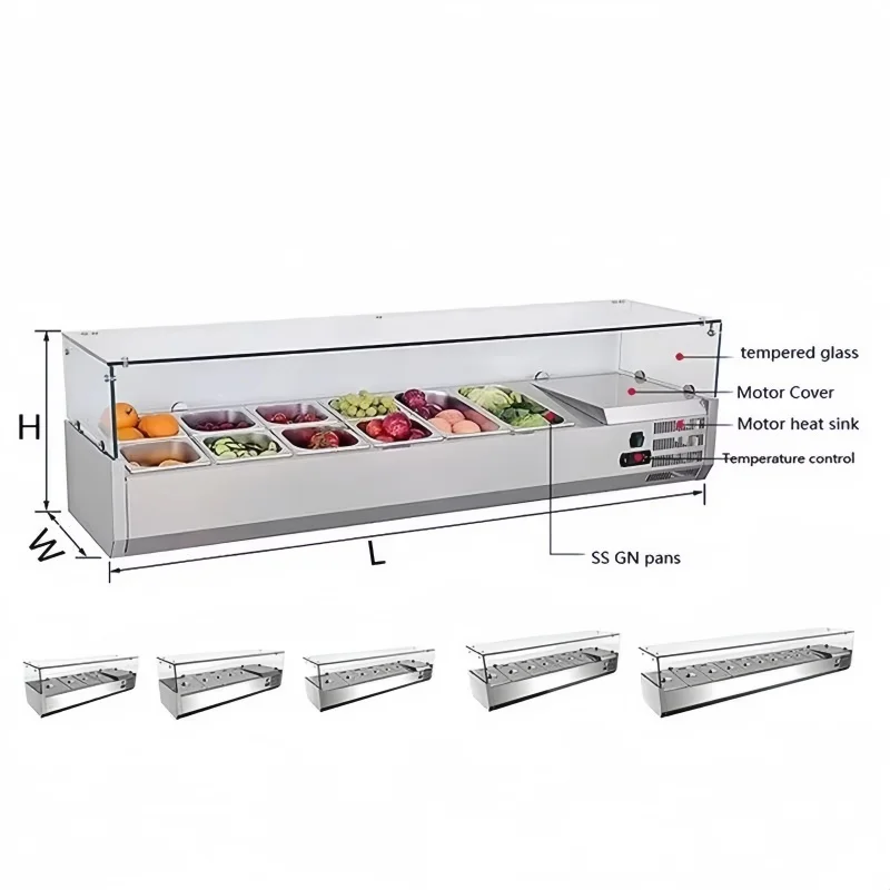 Ladka chłodnicza do piekarni, stołowa, komercyjna, 1.8m, do ekspozycji, przygotowywania pizzy, stołek chłodniczy do sałatek.