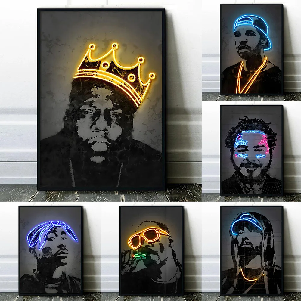 

Hip Hop Rapper Celebrity 2pac Wall Art Poster Neon Effect Abstract Trendy Mural Modern Home Decor Canvas Picture Print Boys Gift