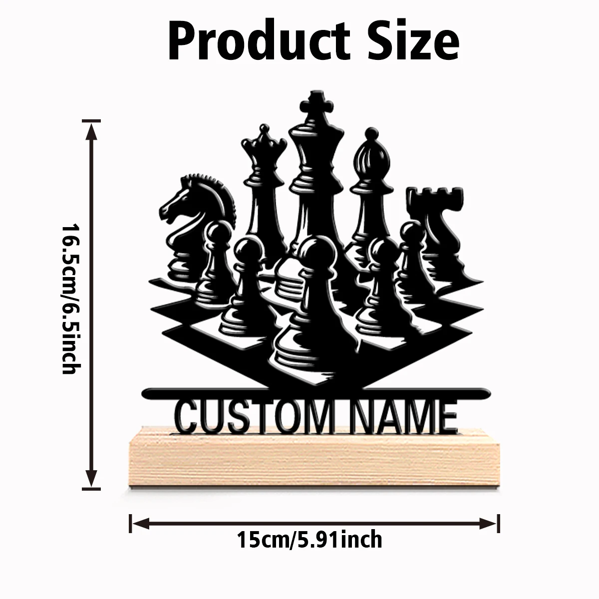 1pc Stylish Personalized Custom Chess Pieces Metal Statues Metal Art With Wooden Base Perfect For Bedrooms, Commemorative Gifts,
