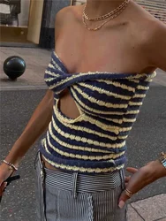 Tossy 2026 Off Shoulder Knit Tube Top Sexy Strapless Backless Bustier Tops For Women Stripe Cropped Top Hot Summer Streetwear