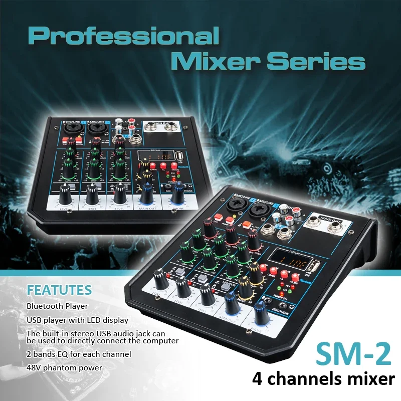 4 قناة خلاط الصوت في الهواء الطلق مؤتمر الصوت USB بلوتوث ريفيرب معالج الصوت الغناء لايف 2025 كارت الصوت الصوت هدية جديد