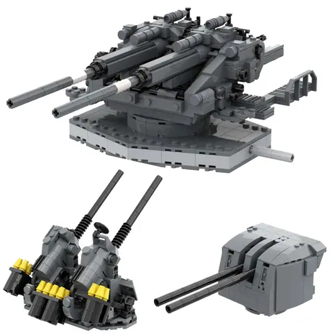 Military Weapons Toy Long Tom Flakzwilling 40 Howitzer Battleship Artillery Anti-aircraft gun Flak 40 Army Building Block Set