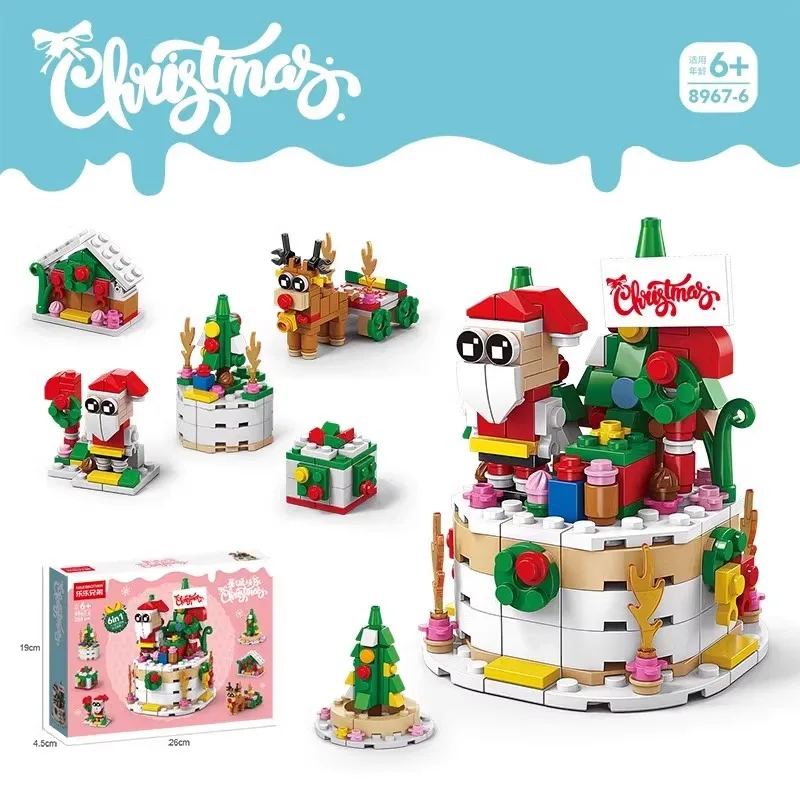 Ensemble de blocs de construction de la série de Noël avec lumière pour enfants, jouets de briques de bricolage, maison de village d'hiver créative, cadeau de Noël amélioré, 6 en 1