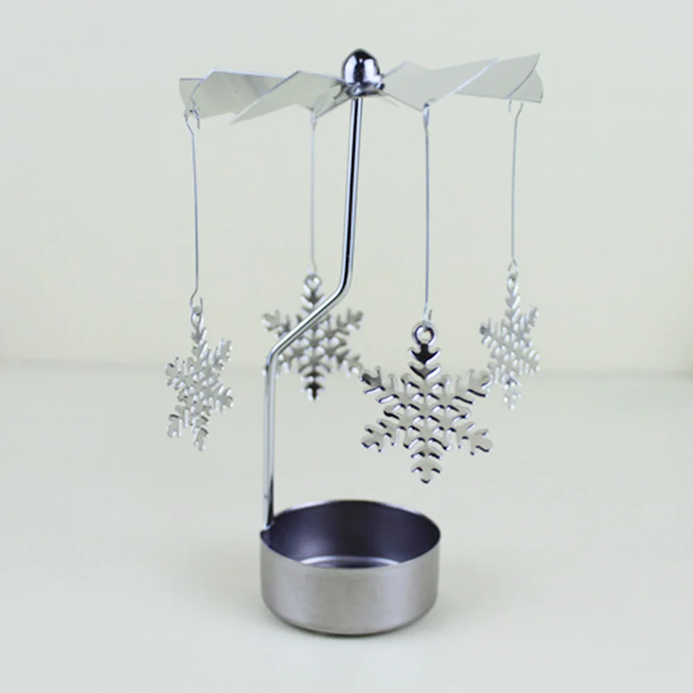 Revolving Candlestick 8x13cm Silver Metal Light Holder Automatic Light Reflecting Decor for Dining Desk Holiday