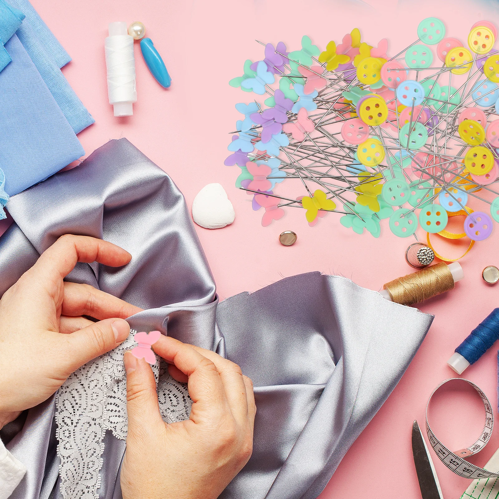 

200 pcs Sewing For Fabric Dressmaking Quilting Crafts Tailoring Supplies Straight Pins With Colored Heads Flat Head Pins Sewing