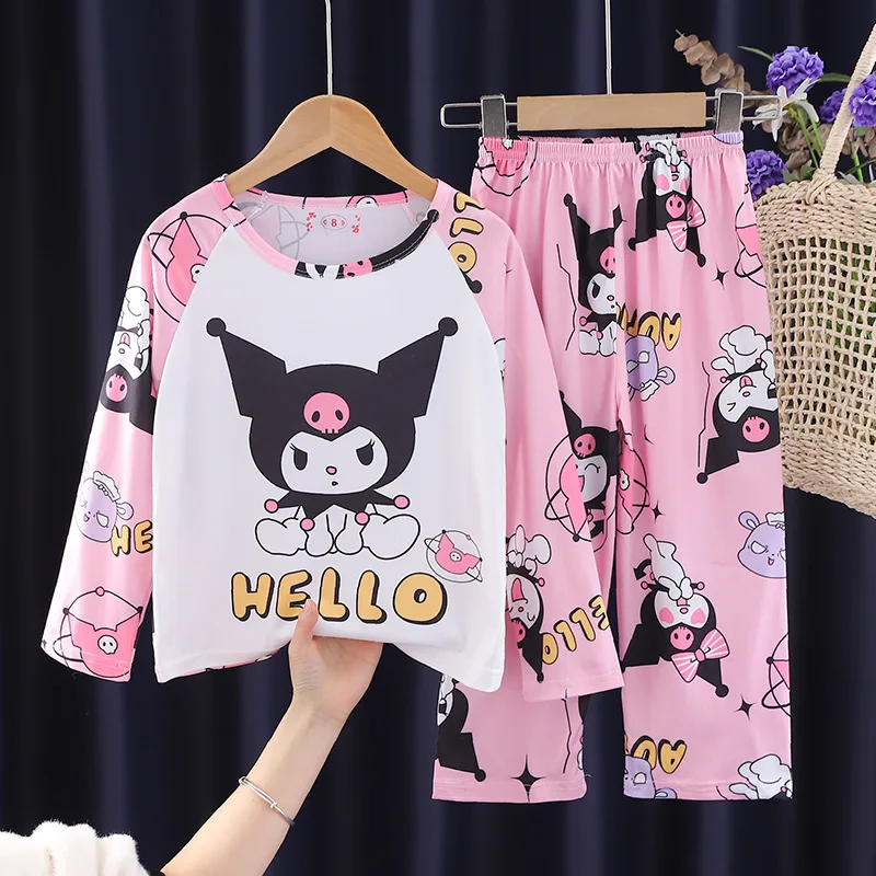 Pyjama à manches longues Anime Cinnamoroll Kuromi Pochacco pour enfants, vêtements de nuit pour garçons et filles, vêtements d'intérieur Kawaii, vêtements de printemps, nouveau