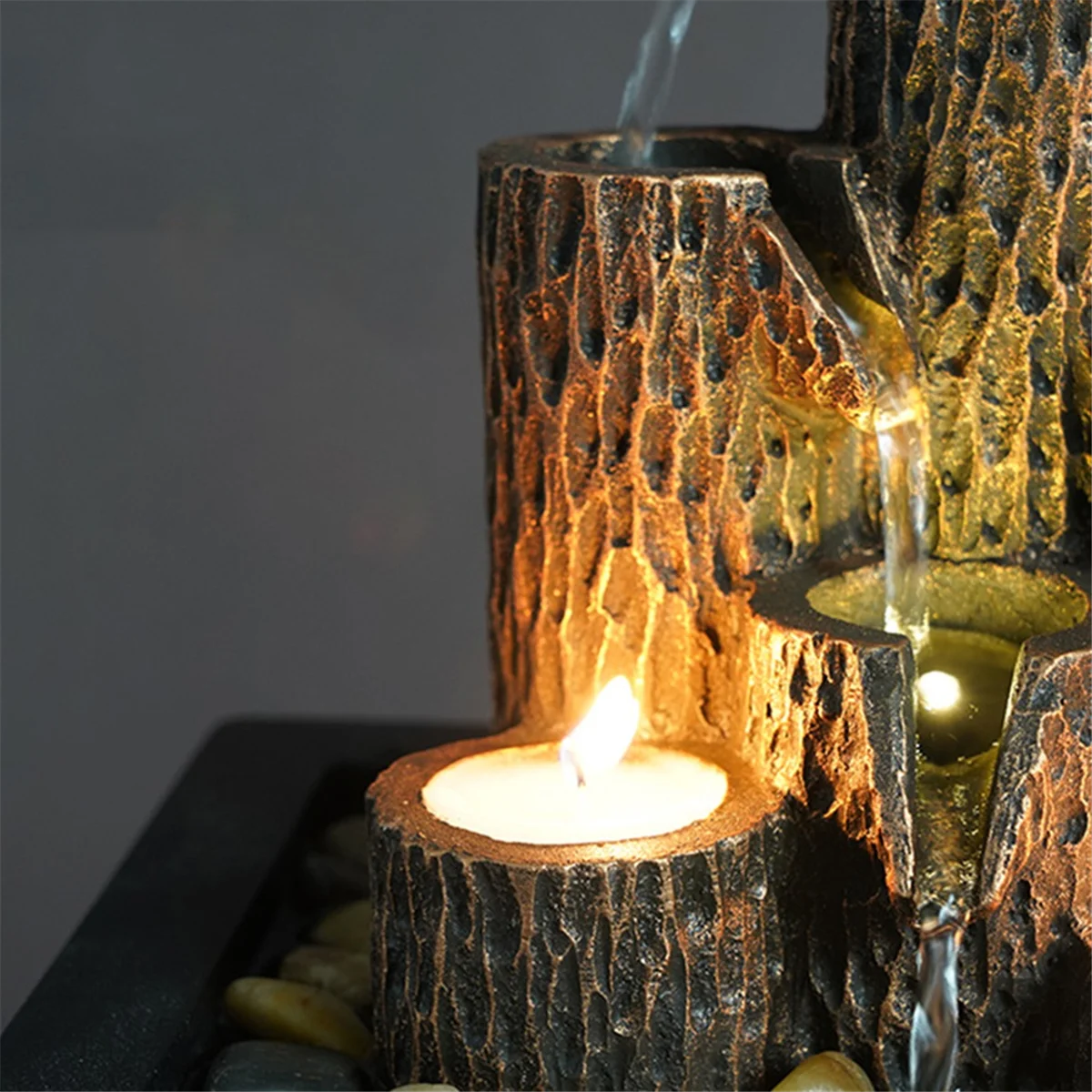 ABXHH نافورة سطح المكتب الصغيرة الحلي المياه المتدفقة الحرف الشمعدان مع المياه المتدفقة