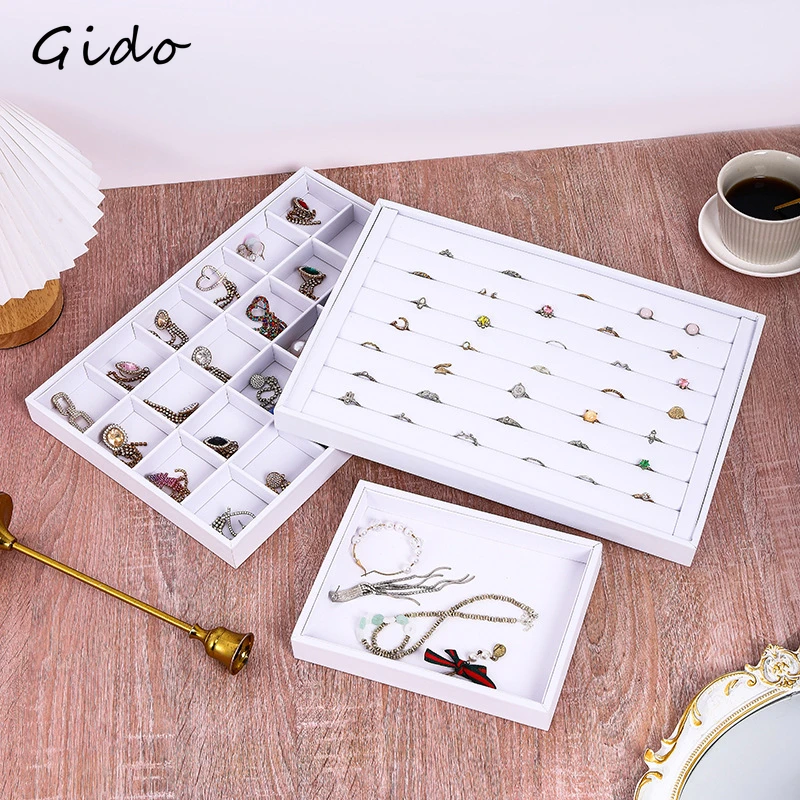 

White Leather Ring Tray Earrings Jewelry Storage Props Jewelry Tray Case Ear Studs Organizer