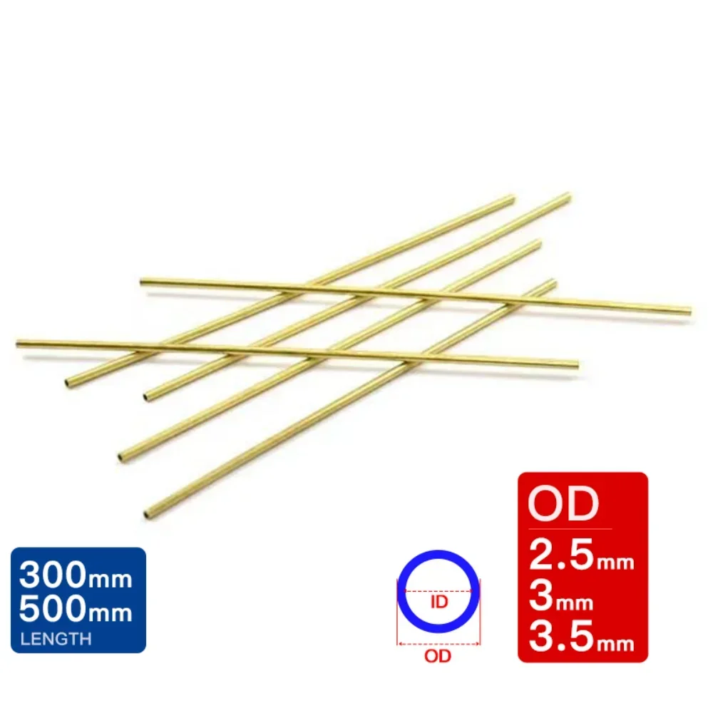 5pcs-8PCS Brass pipe OD 2.5 3 3.5mm 300 500mm length OD 2.5mm 3mm 3.5mm Hollow straight round Thin Brass tube piping