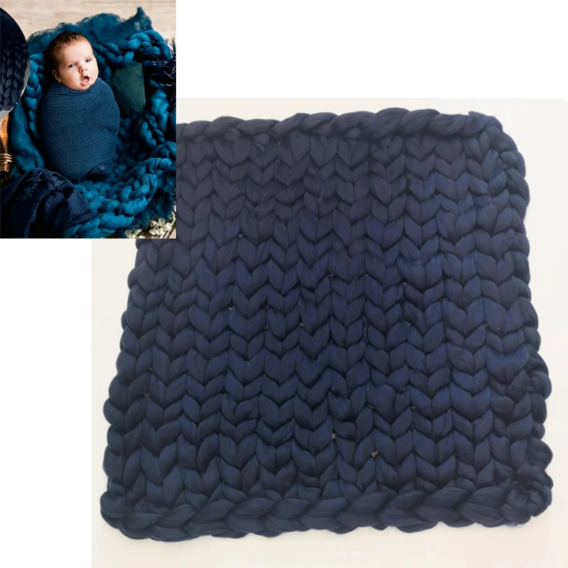 Newborn Photography Props Merino Wool Knitted Braid Blanket for Baby Photo Shoot Background Basket Stuffer Bump Wrap 50x50CM view 2