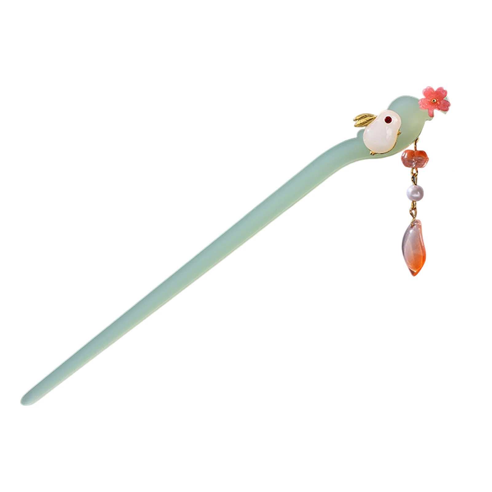 Chinese Style Tassel Hair Stick 18cm Length Cyan/White Hair Chopstick for Han Chinese Costume Cheongsam